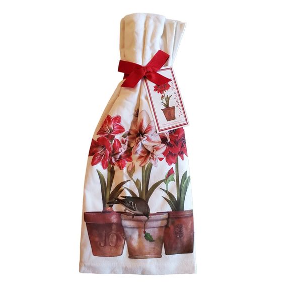 Mary Lake Thompson Red Floral Kitchen Tea Towels set of 2 NEW - Picture 1 of 2